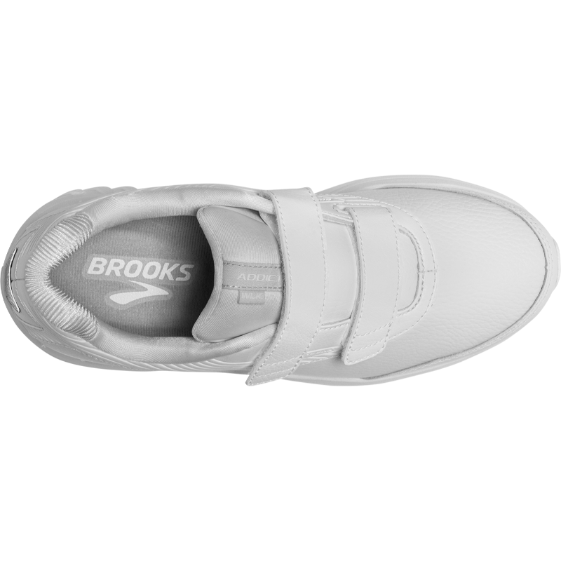 Brooks Addiction Walker 2 women's athletic shoe in white with Velcro straps, top view