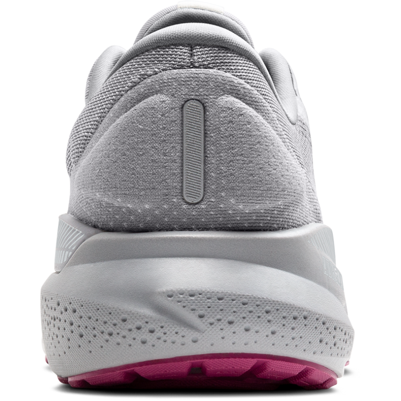 Brooks Adrenaline GTS 24 athletic shoes in gray mesh with pink outsole.