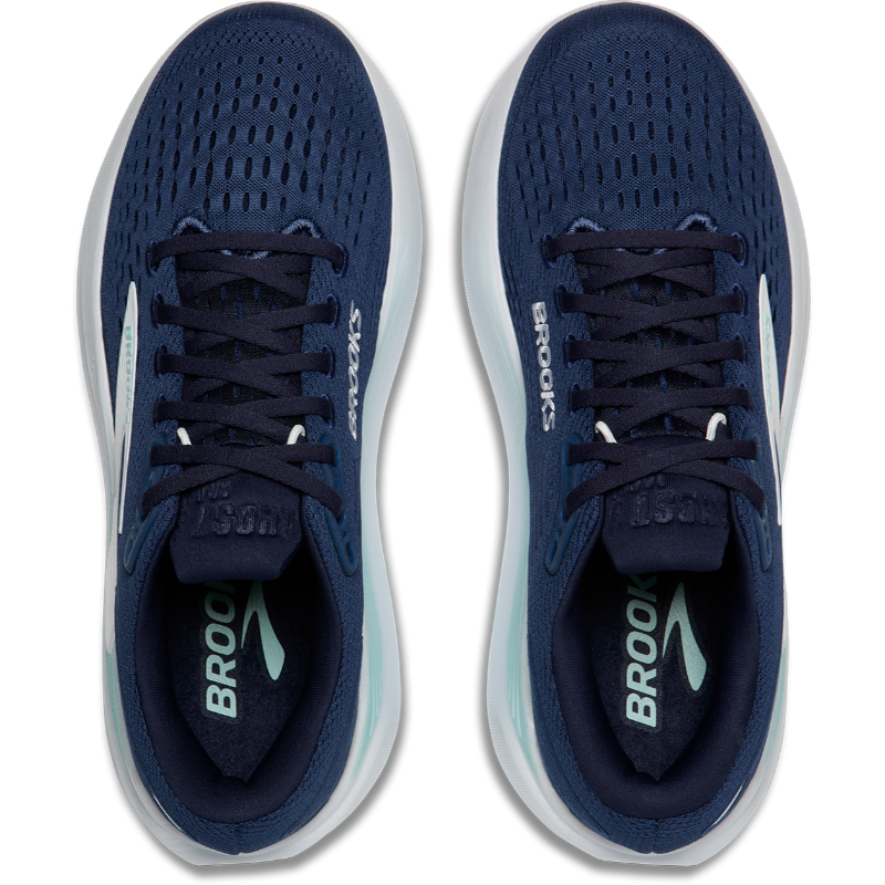 Brooks Ghost Max 3 athletic shoes, navy blue mesh upper with light teal soles, pair