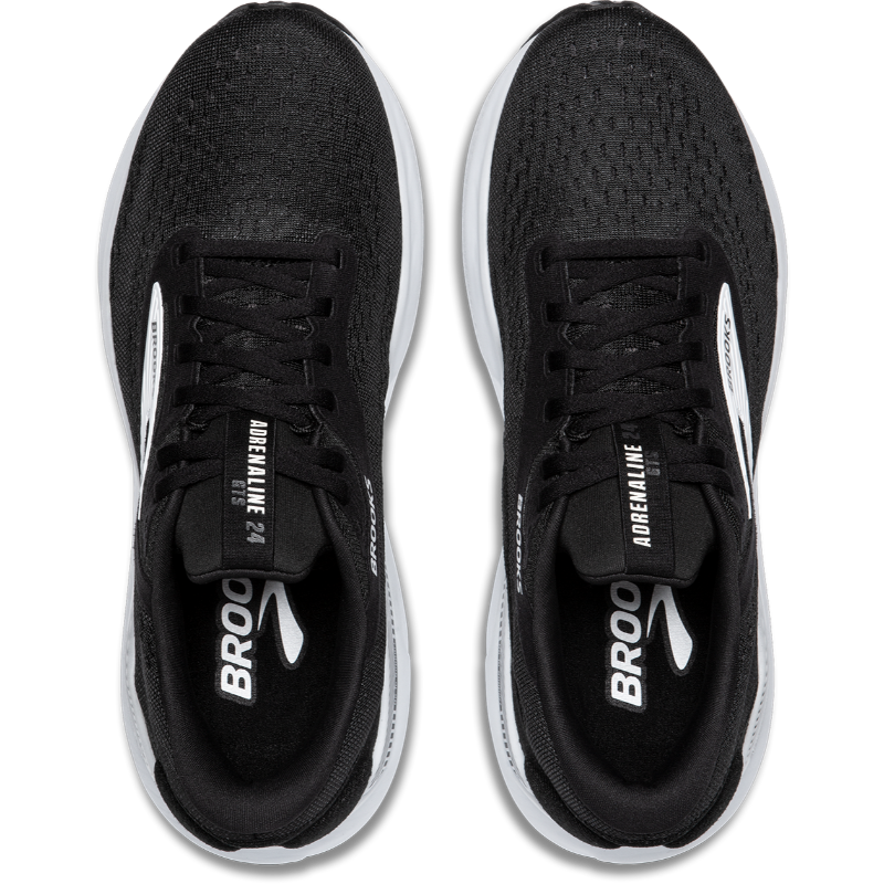 Brooks Adrenaline GTS 24 athletic shoes, black knit uppers with white sole, pair