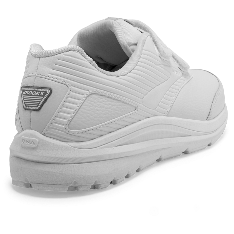 Brooks Addiction Walker 2 women's athletic shoes in white with V-strap, cushioned walking sneaker.