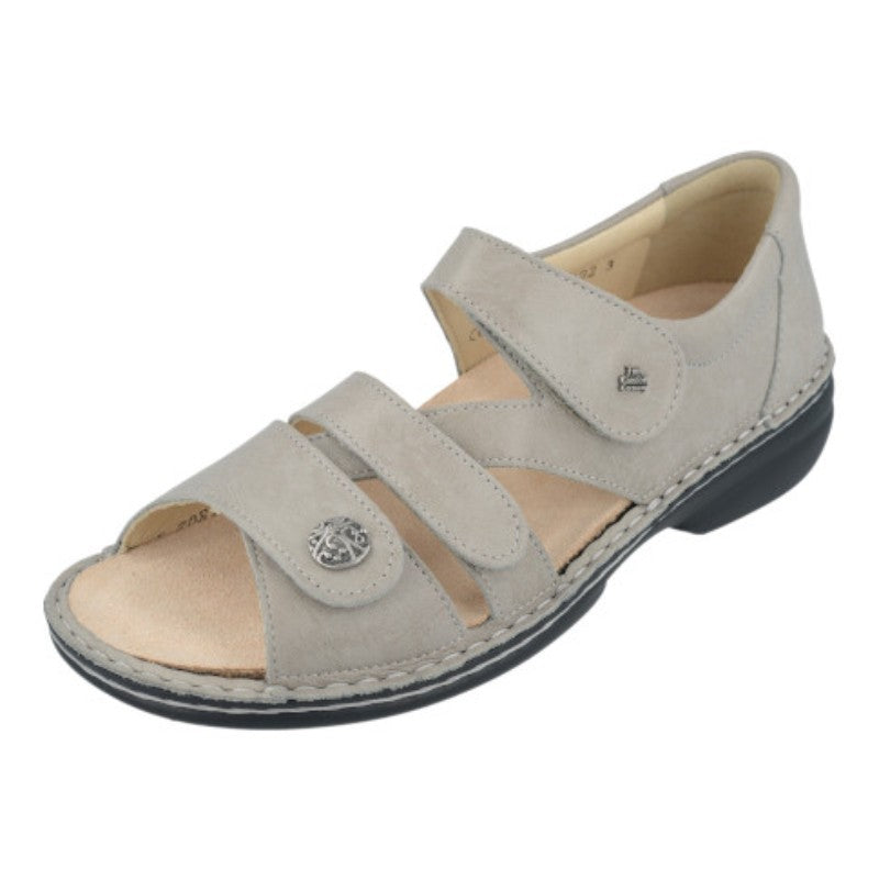 Finn Comfort Biella-S women's casual sandals in light gray suede with Velcro straps