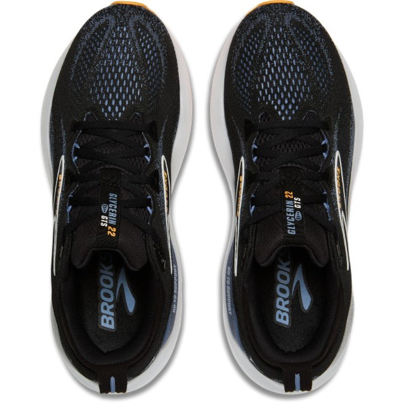 Brooks Glycerin GTS 22 men's running shoes, black knit upper, pair shown