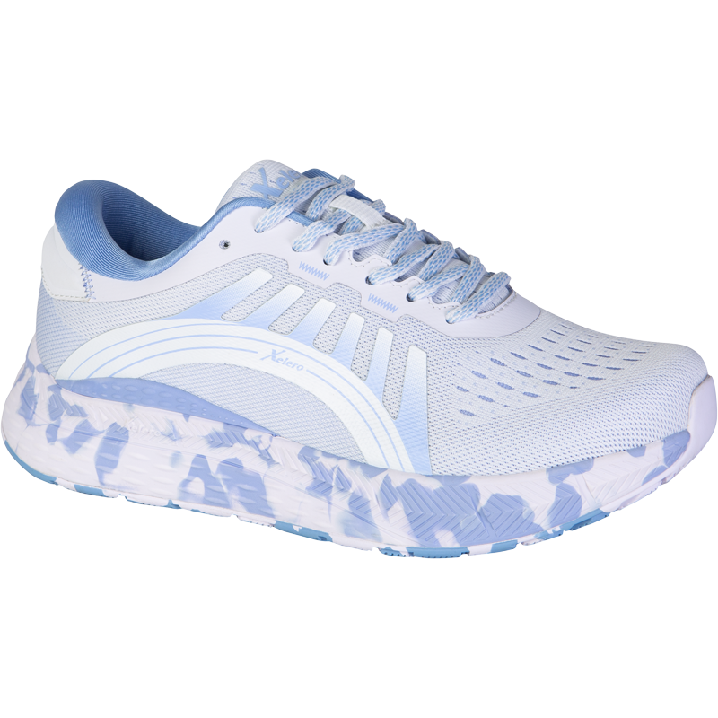 Xelero Steadfast II recycled women's casual shoes in white and Carolina blue with knit upper and speckled midsole