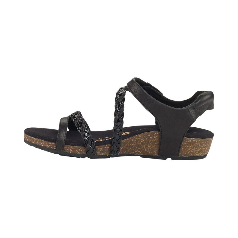 Aetrex Jillian casual sandal with black braided straps and cork sole