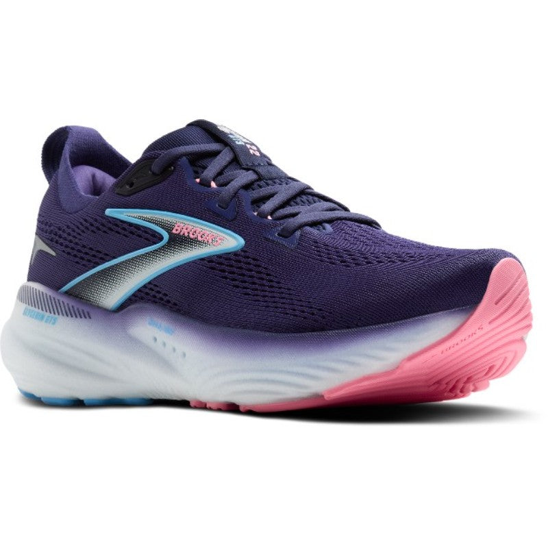 Brooks Glycerin GTS 22 women's athletic shoes in purple with blue side logo and pink outsole.