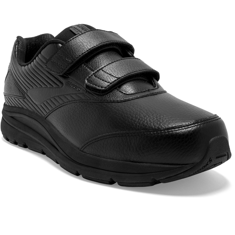 Brooks Addiction Walker V-Strap 2 athletic shoe, black leather with dual Velcro straps