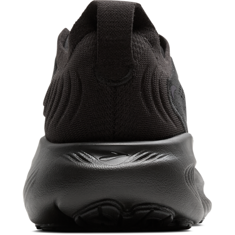 Brooks Adrenaline GTS 25 athletic shoes, black knit upper with cushioned heel and textured outsole