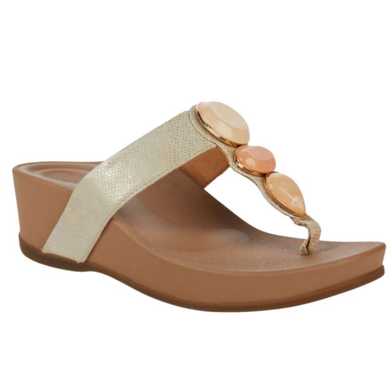 Aetrex Elyse Thong : Womens Casual Sandal Light Gold Right Side Front View