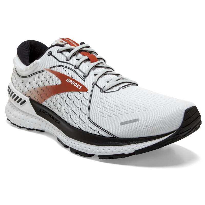 Brooks Adrenaline Gts 21: Men's Athletic Shoes White/Black/Orange Right Side Front View