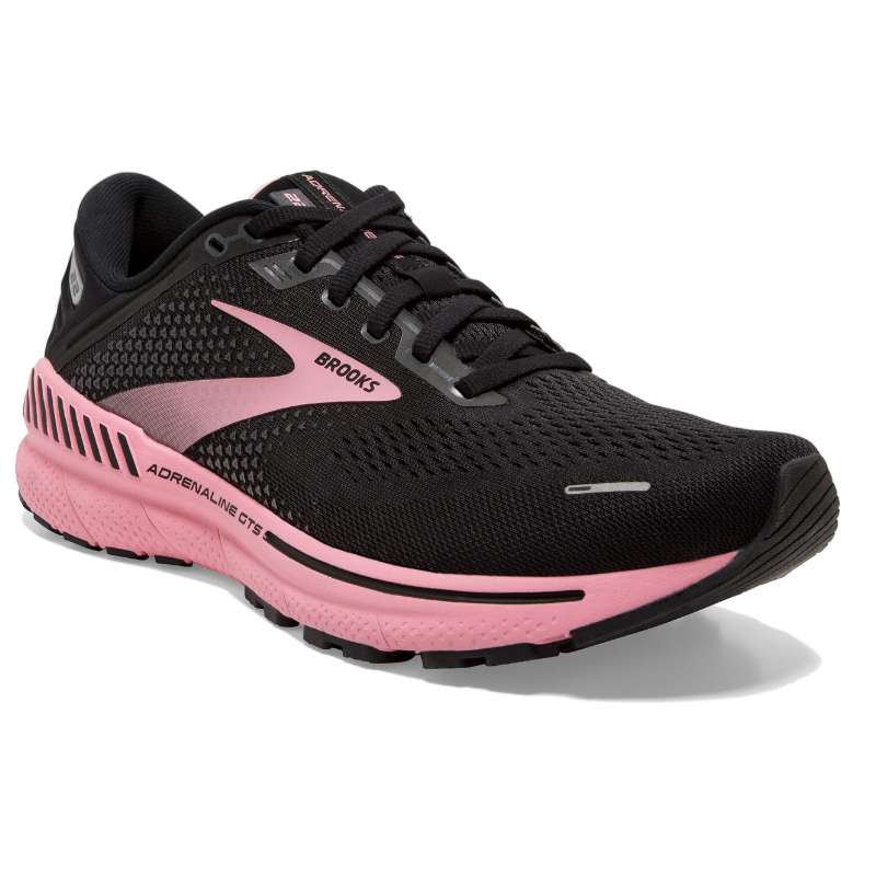 Brooks Adrenaline Gts 22 : Women's Athletic Shoes Black/Dianthus/Silver Right Side Front View