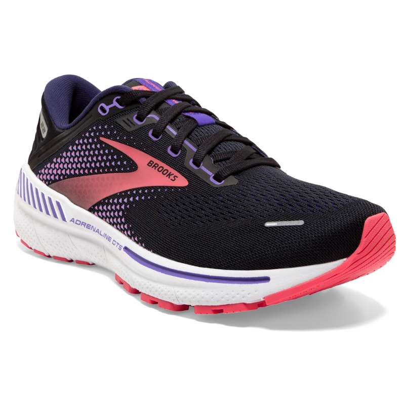 Brooks Adrenaline Gts 22 : Women's Athletic Shoes Black/Purple/Coral Right Side Front View