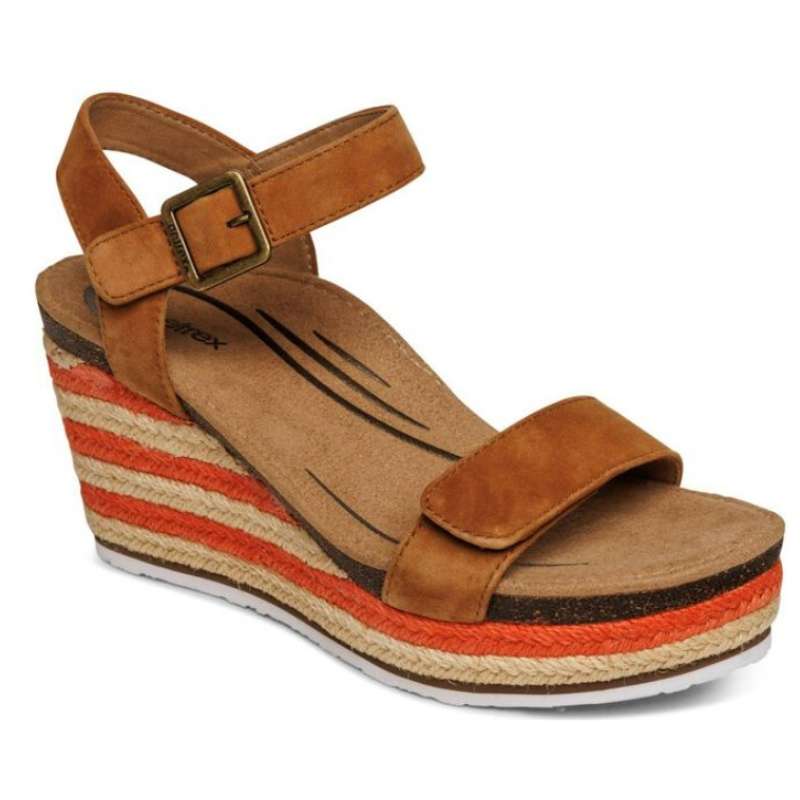 Aetrex Sydney Espadrille Quarter Strap: Women's Cognac