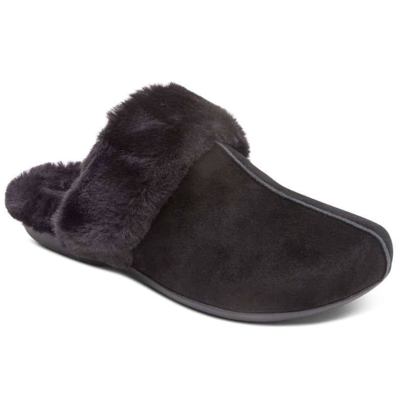 Aetrex Arianna : Womens Slipper Black  Right Side Front View