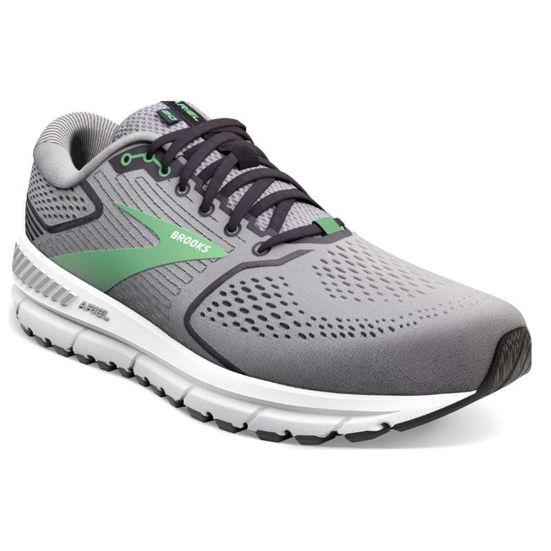 Brooks Ariel '20: Women's Athletic Shoes Alloy, Blackened Pearl & Green Right Side Front View