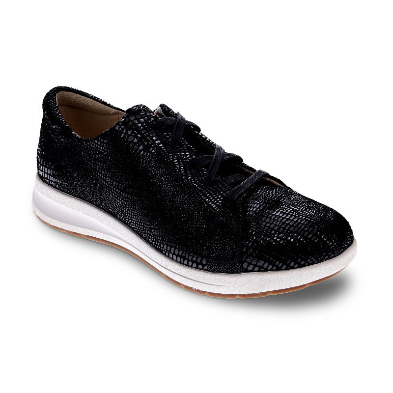Revere Athens : Womens Casual Shoes Black Lizard Right Side Front View