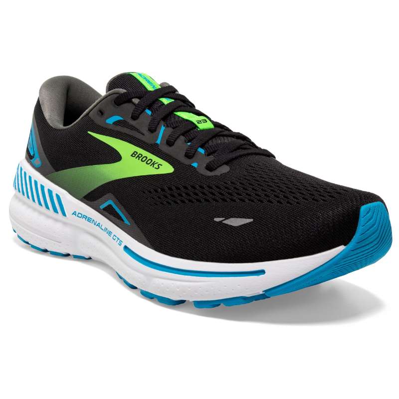 Brooks Adrenaline Gts 23: Men's Athletic Shoes Black/Hawaiian Ocean/Green Right Side Front View