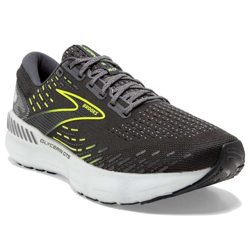 Brooks Glycerin Gts 20 : Men's Athletic Shoes Ebony/White/Nightlife Right Side Front View