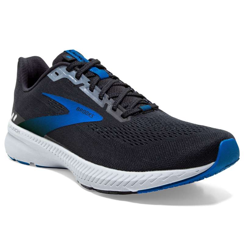 Brooks Launch 8: Men's Athletic Shoes Black/Grey/Blue Right Side Front View