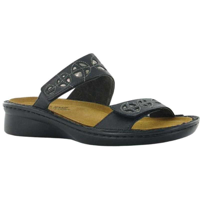 Naot Cornet - Allegro: Women's Casual Sandals Black Raven Leather/Glass Silver Right Side Front View