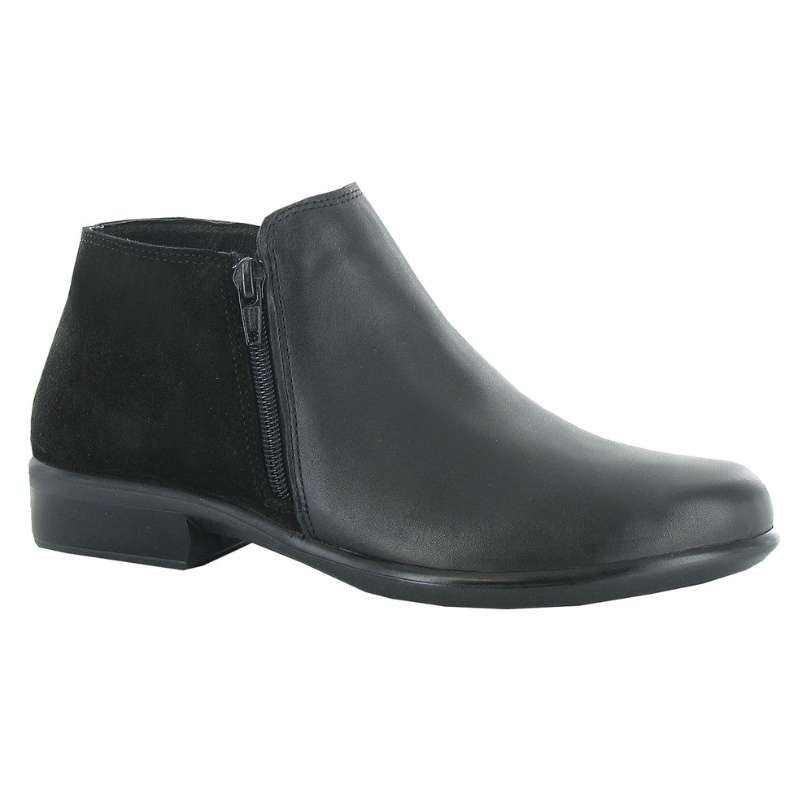 Naot Helm - Aura : Women's Casual Boot Black Raven/Black Suede Right Side Front View
