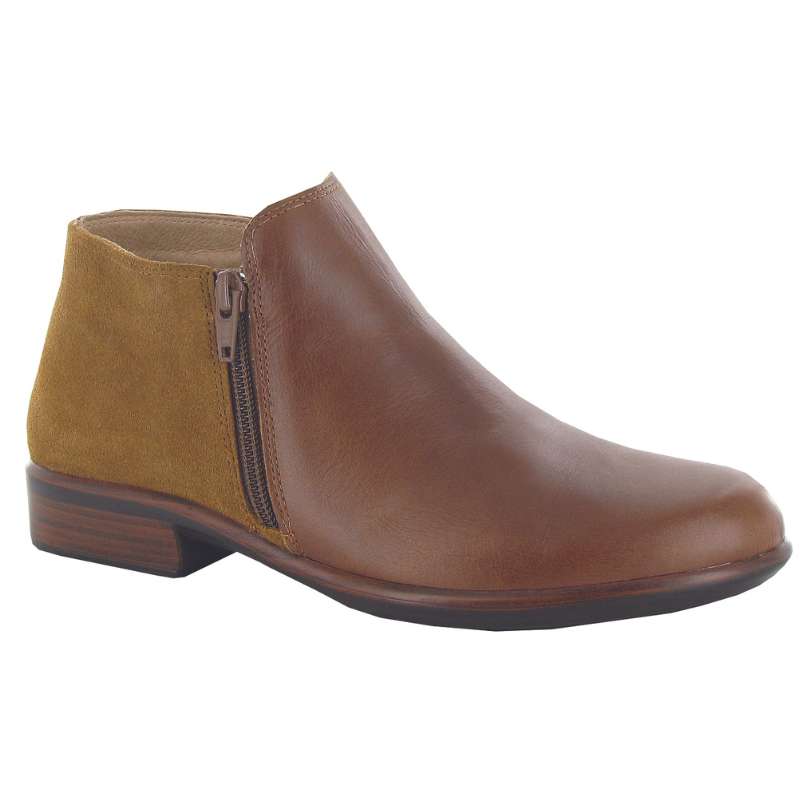 Naot Helm - Aura : Women's Casual Boot Maple Brown Leather/Desert Suede Right Side Front View