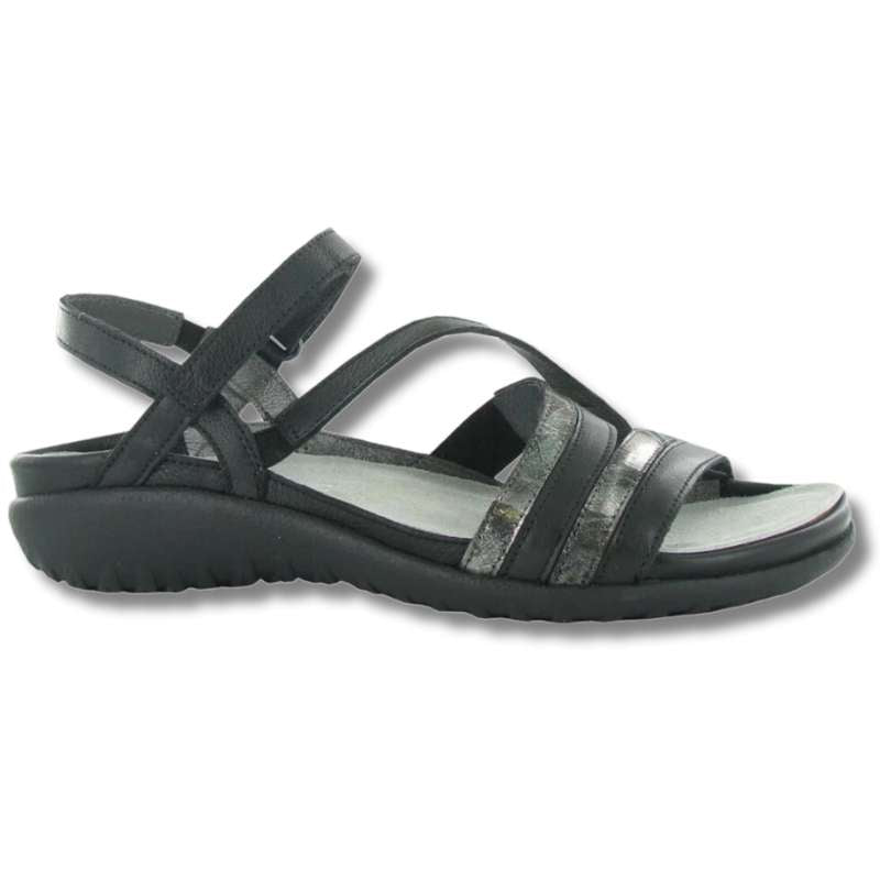 Naot Toi - Koru: Women's Casual Sandals Soft Black Leather/Metallic Onyx Right Side Front View