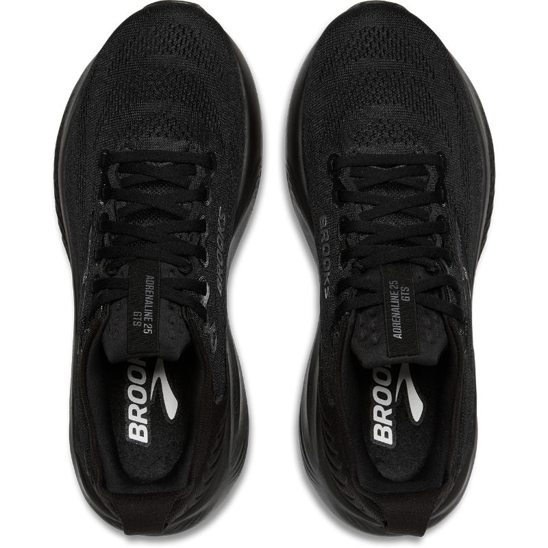 Brooks Adrenaline GTS 25 athletic shoes, black pair shown with laced uppers