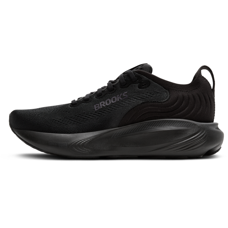 Brooks Adrenaline GTS 25 athletic shoes in black with breathable knit upper and cushioned midsole