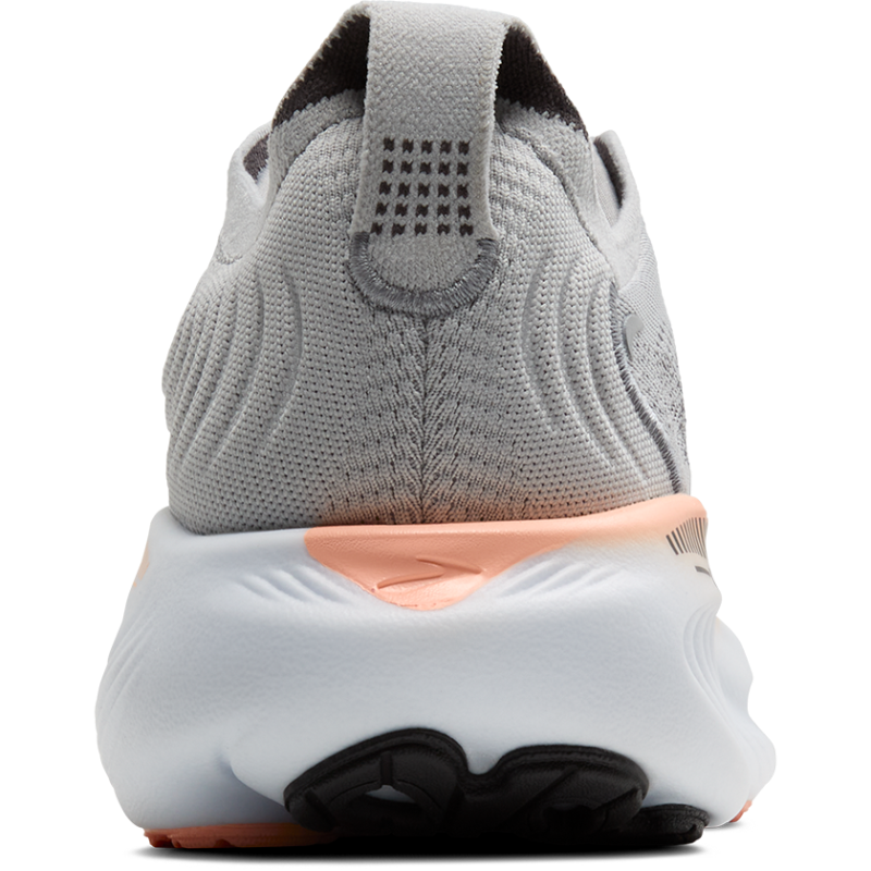 Brooks Adrenaline GTS 25 athletic shoes, gray knit upper with peach heel accent