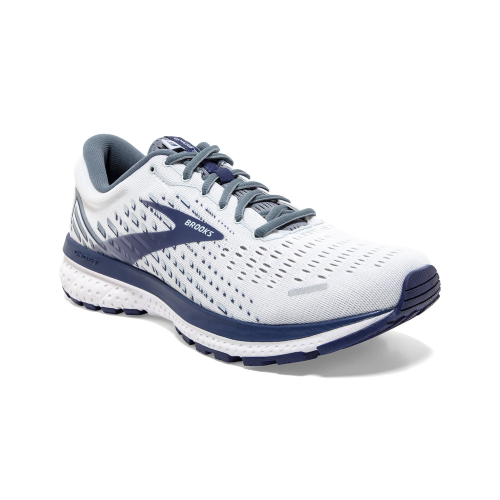 Brooks Ghost 13: Men's Athletic Shoes White, Gray, & Deep Cobalt