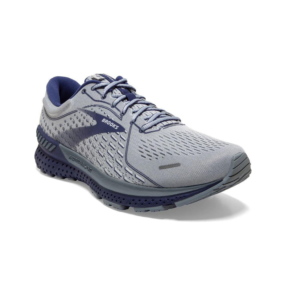 Brooks Adrenaline GTS 21: Men's Athletic Shoes Gray, Tradewinds, & Deep Cobalt Right Side Front View