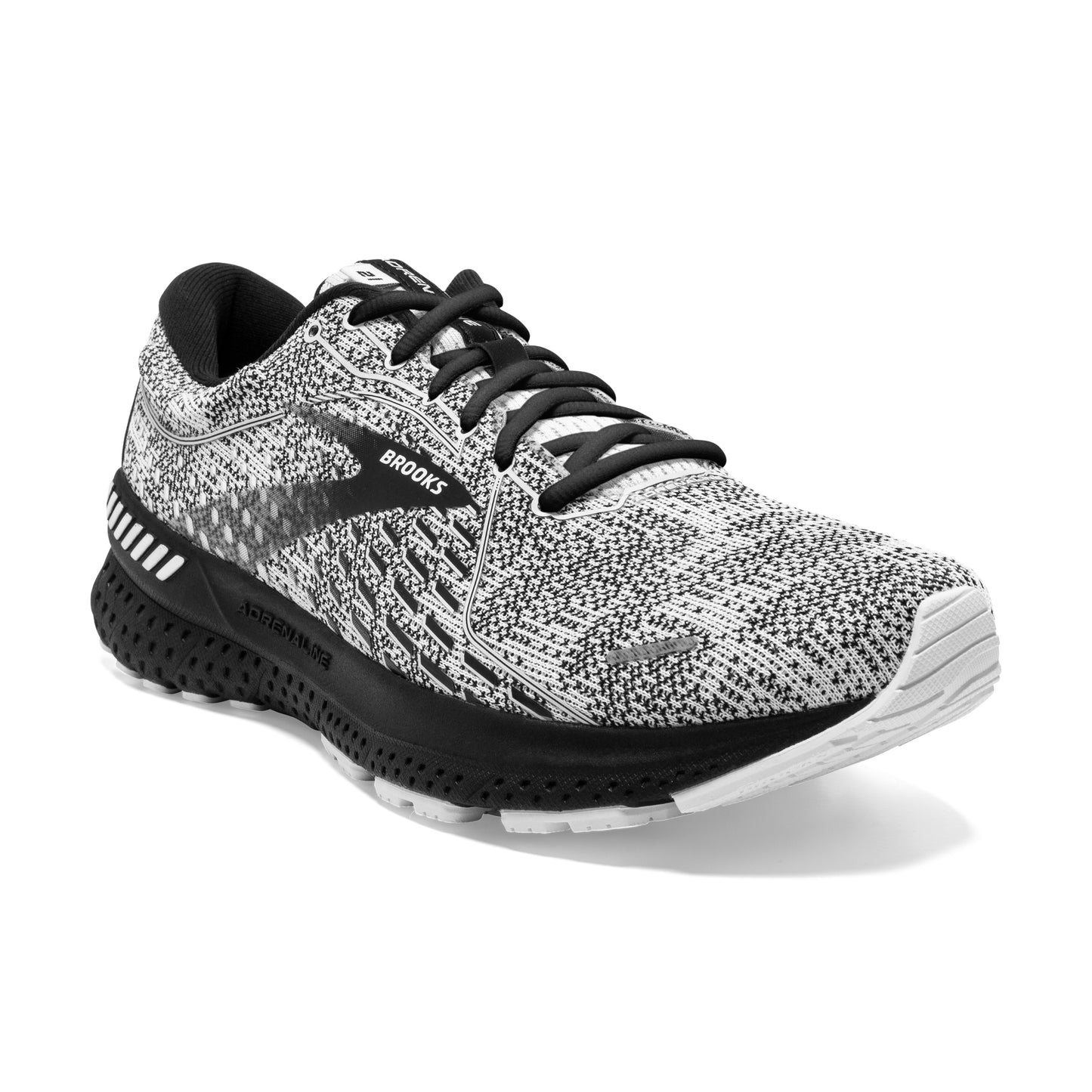 Brooks Adrenaline GTS 21: Men's Athletic Shoes White, Gray, & Black Right Side Front View
