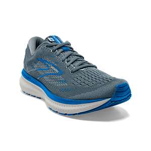 Brooks Glycerin 19: Men's Athletic Shoes Quarry, Gray, & Dark Blue Right Side Front View