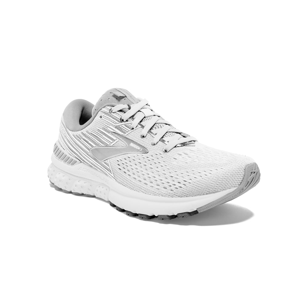Brooks Adrenaline GTS 19: Women's Athletic Shoes White, & Gray Right Side Front View