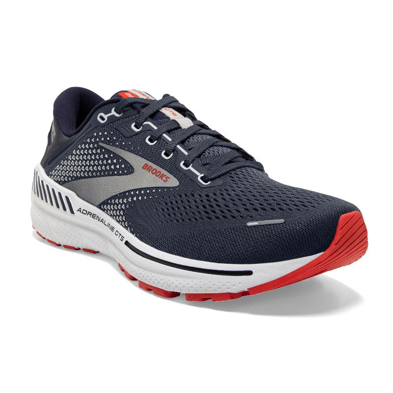 Brooks Adrenaline GTS 22: Men's Athletic Shoes Peacoat, India Ink, & Grenadine Right Side Front View