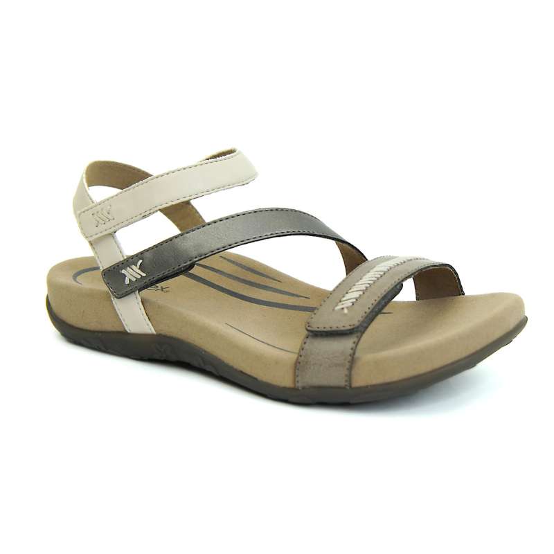 Aetrex Gabby : Women's Sandal Stone Multi Right Side Front View
