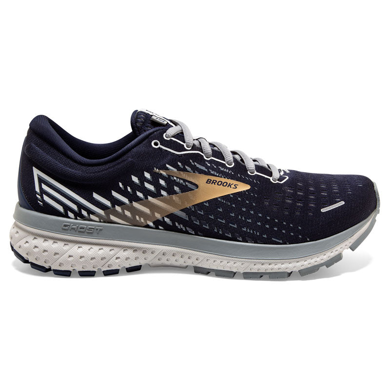 Brooks Ghost 13: Men's Athletic Shoes Peacoat, Grey, & Gold Right Side View