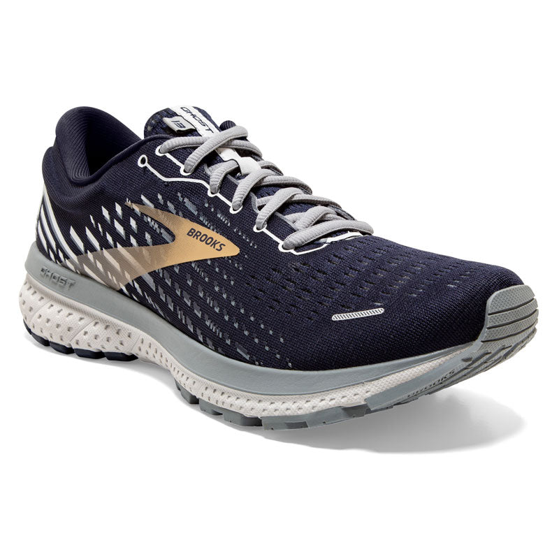 
                  
                    Brooks Ghost 13: Men's Athletic Shoes Peacoat, Grey, & Gold Right Side Front View
                  
                