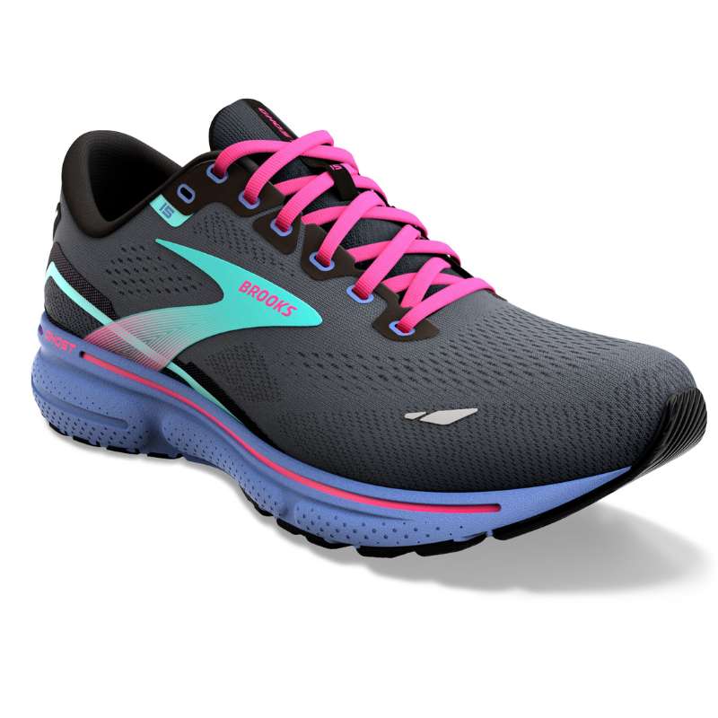 Brooks Ghost 15 : Women's Athletic Shoes Black/Blue/Aruba Right Side Front View